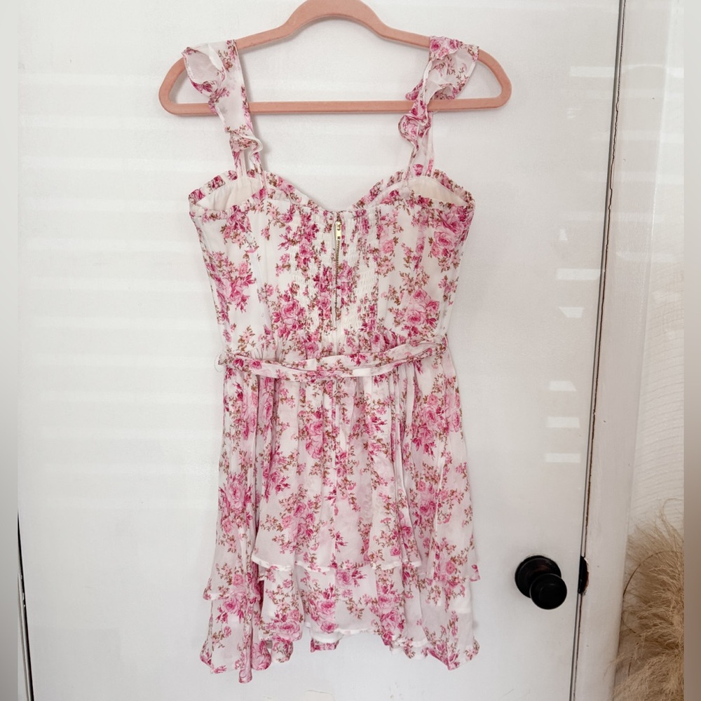 Altar'd State Pink Melney Floral Ruffle Mini Dress Summer Spring Fairycore sizeM - Picture 4 of 7